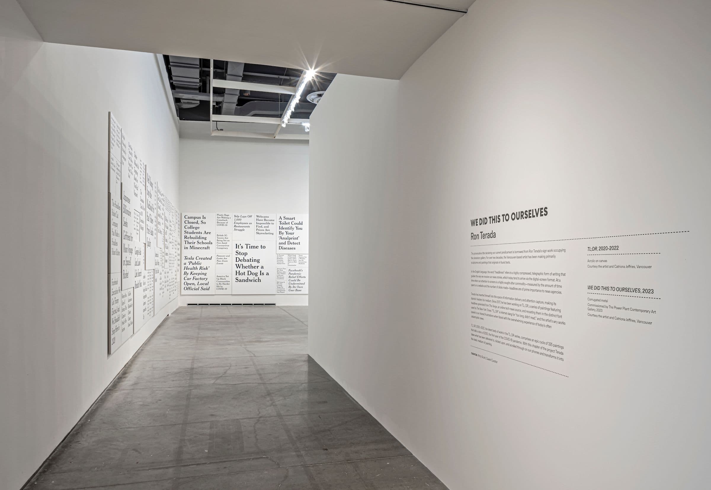 Ron Terada, TL;DR, 2020-2022. Acrylic on canvas. Courtesy the artist and Catriona Jeffries, Vancouver. Installation view: WE DID THIS TO OURSELVES, The Power Plant, Toronto, 2023. Photo: Toni Hafkenscheid.