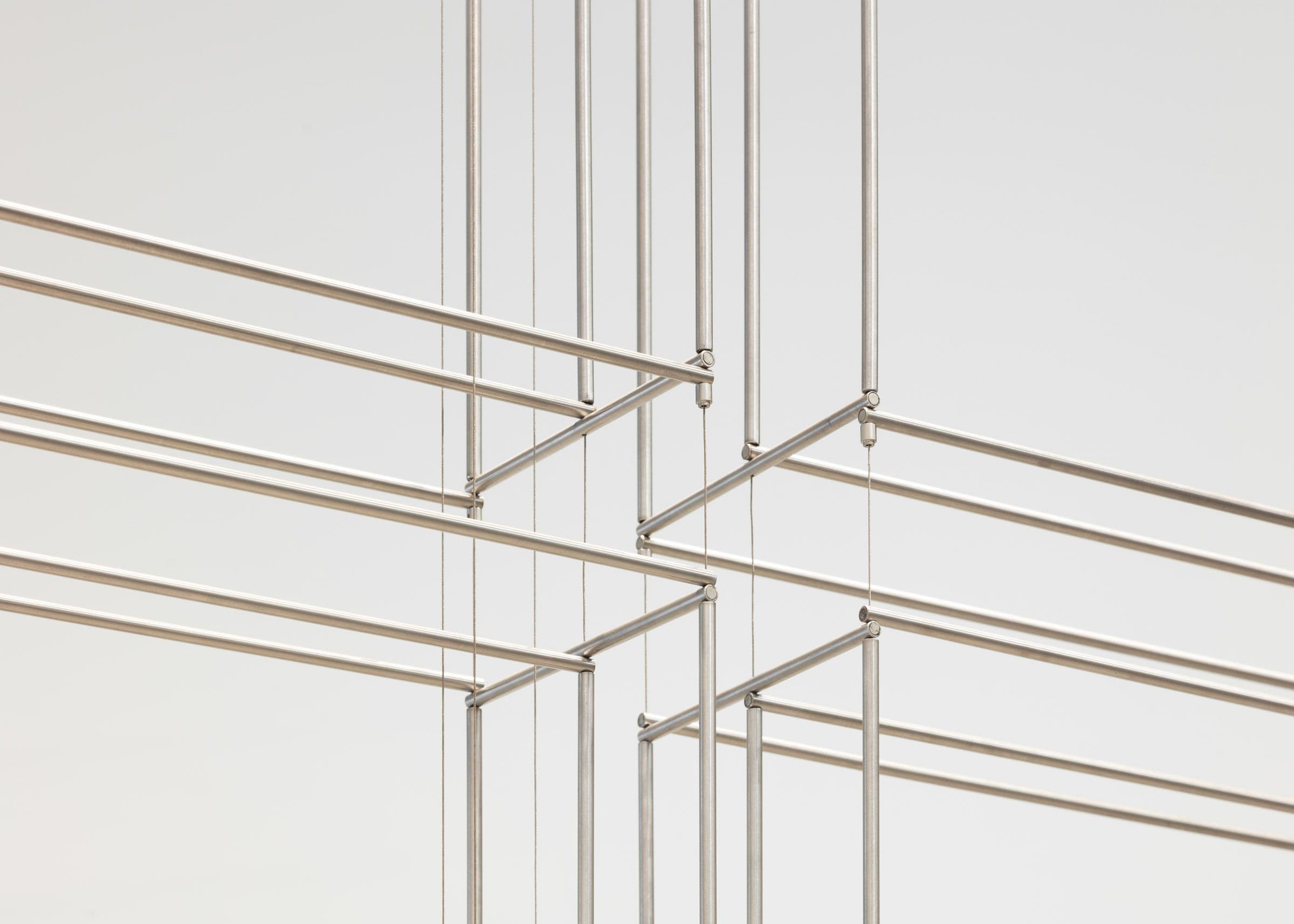 Terence Gower, detail of Façade (Transparent), 2024. Suspended stainless steel sculpture, aircraft cable. Commissioned by The Power Plant Contemporary Art Gallery, 2024. Courtesy the artist and LABOR, Mexico City. Photo: LF Documentation.