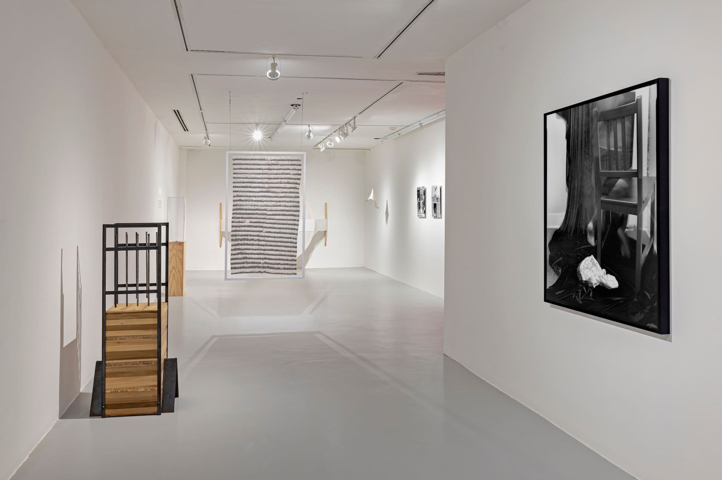 Works by Anique Jordan, Aylan Couchie, Julia Rose Sutherland, and Rouzbeh Akhbari, in parallel, 2023. Installation view: The Power Plant, Toronto, 2023.  Photo: Toni Hafkenscheid.