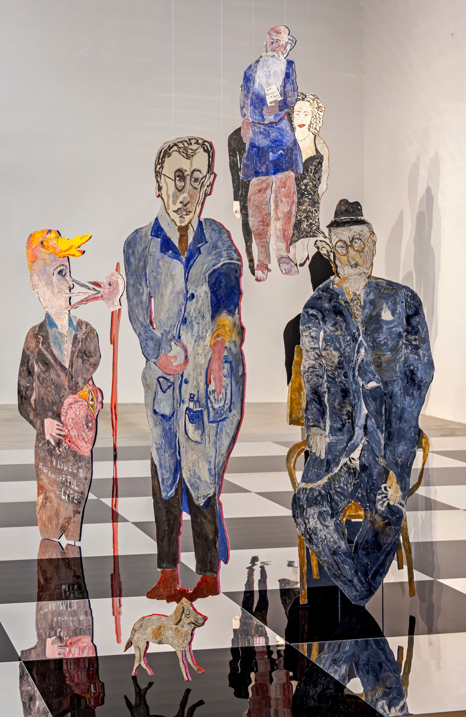 Anna Boghiguian, The Chess Game, 2022-23. Encaustic on Khadi paper, wood, acrylic panels, and mirror-coated Plexiglass. Ten chess pieces produced especially for the exhibition at The Power Plant, Toronto. Courtesy the artist. Photo: Toni Hafkenscheid.
