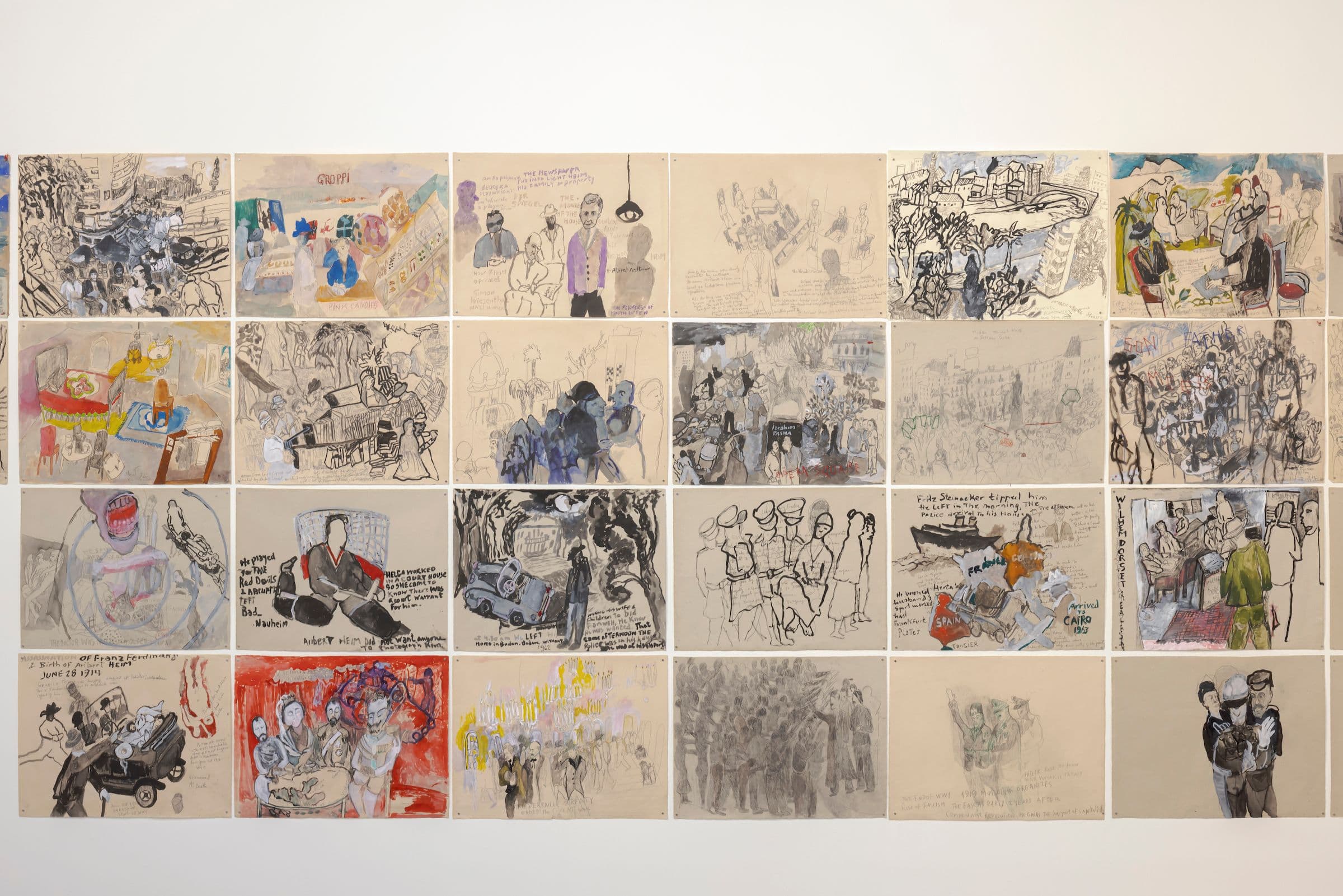 Anna Boghiguian, detail of Time of Change, 2022. Series of 96 drawings. Mixed media on paper. Courtesy the artist. Installation view: detail of Time of Change, The Power Plant Contemporary Art Gallery, Toronto, 2023. Photo: Toni Hafkenscheid.