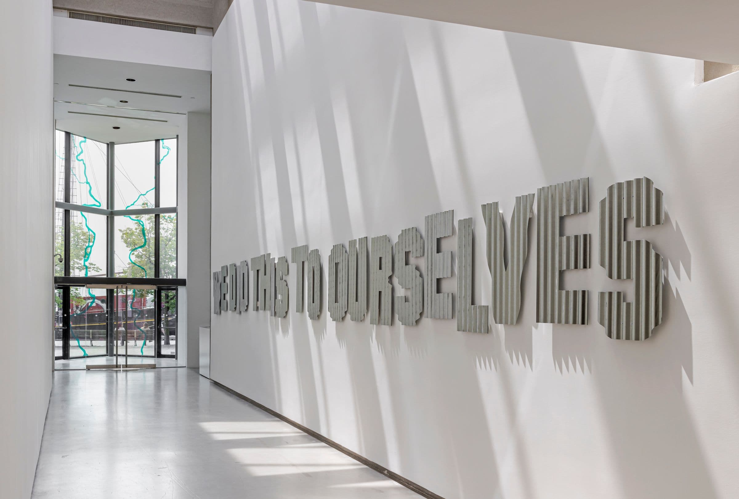 Ron Terada, WE DID THIS TO OURSELVES, 2023. Corrugated metal. Commissioned by The Power Plant. Courtesy the artist and Catriona Jeffries, Vancouver. Photo: Toni Hafkenscheid.