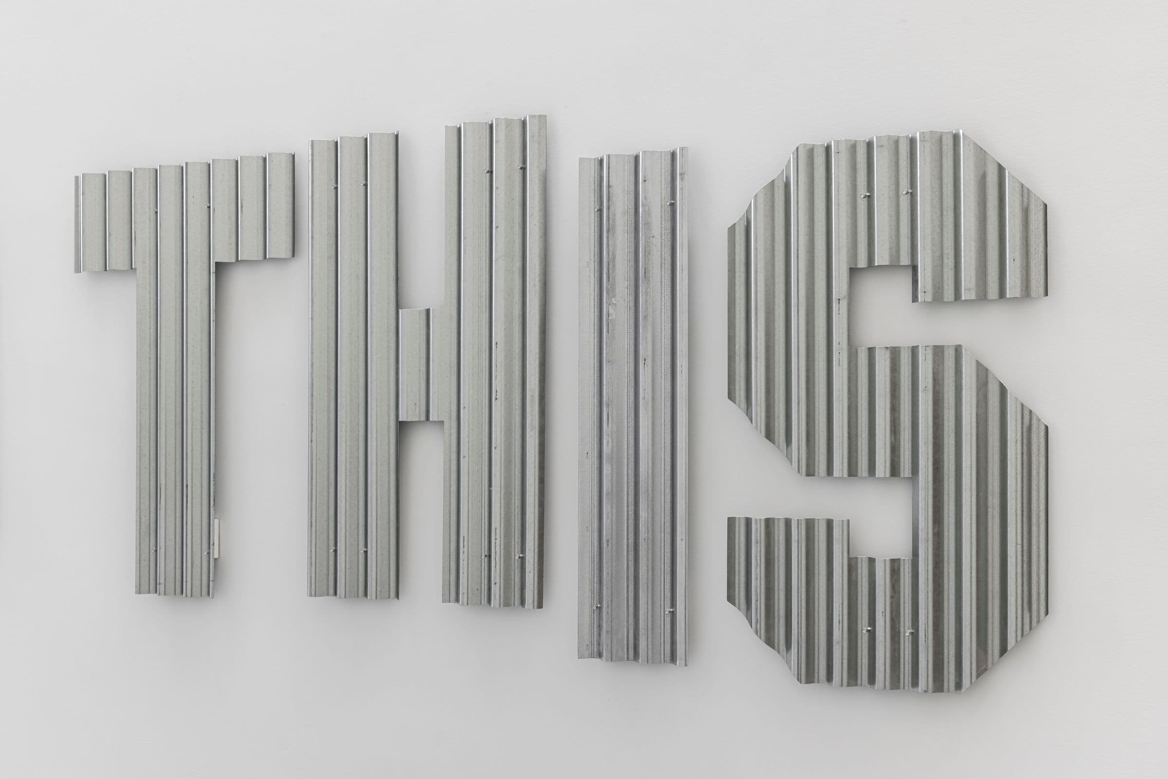 Ron Terada, WE DID THIS TO OURSELVES, 2023. Corrugated metal. Commissioned by The Power Plant. Courtesy the artist and Catriona Jeffries, Vancouver. Photo: Toni Hafkenscheid.