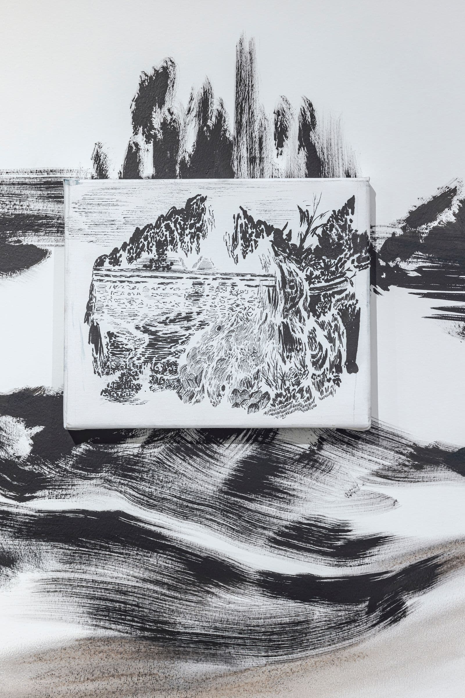 Abdelkader Benchamma, Untitled, 2023. Ink and pen on canvas. Courtesy the artist and TEMPLON, Paris – Brussels – New York. Photo: Toni Hafkenscheid.