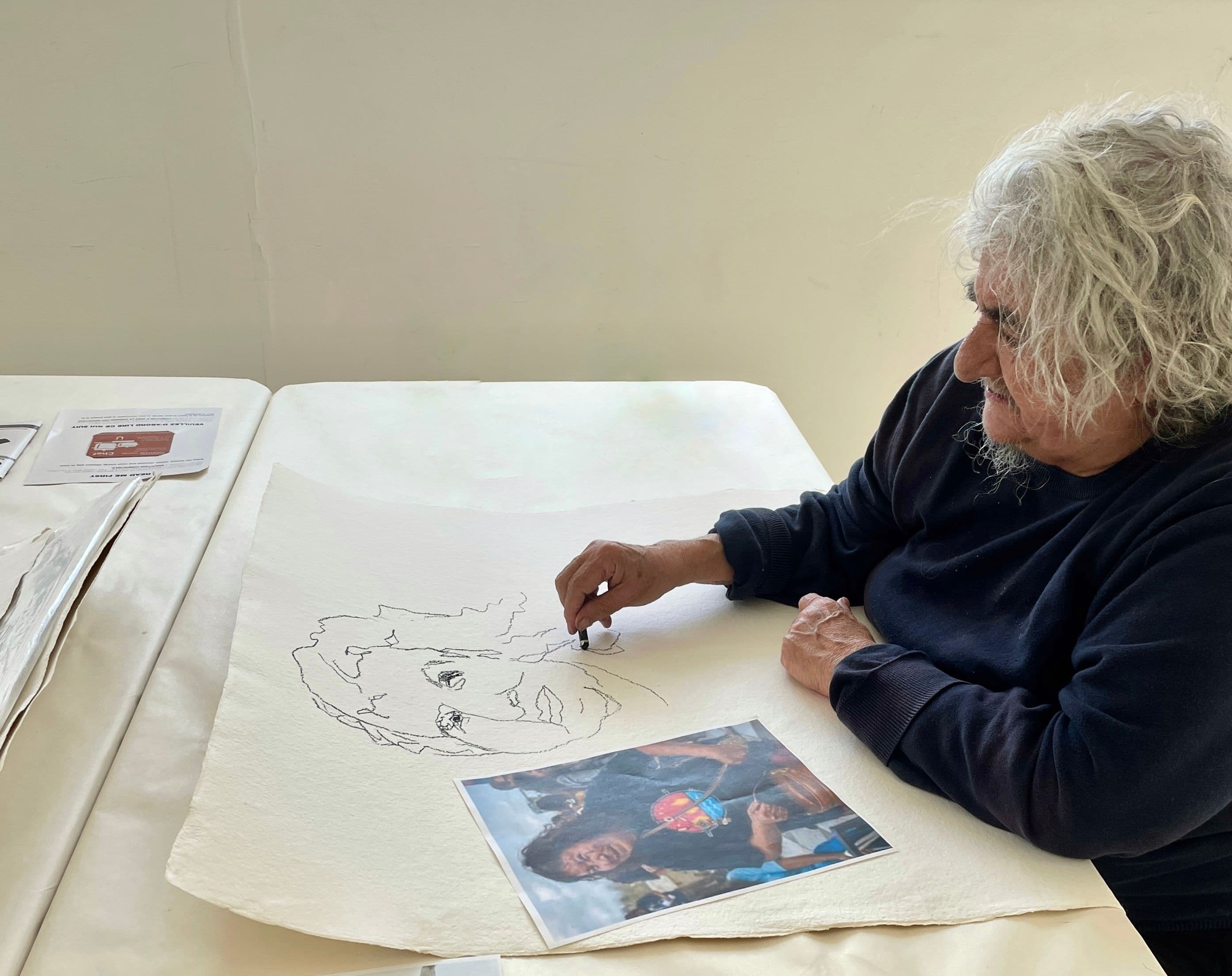Anna Boghiguian working on a commissioned cutout figure for The Chess Game (2022) series, The Power Plant Contemporary Art Gallery, Toronto, 2023. Photo by Noor Alé.