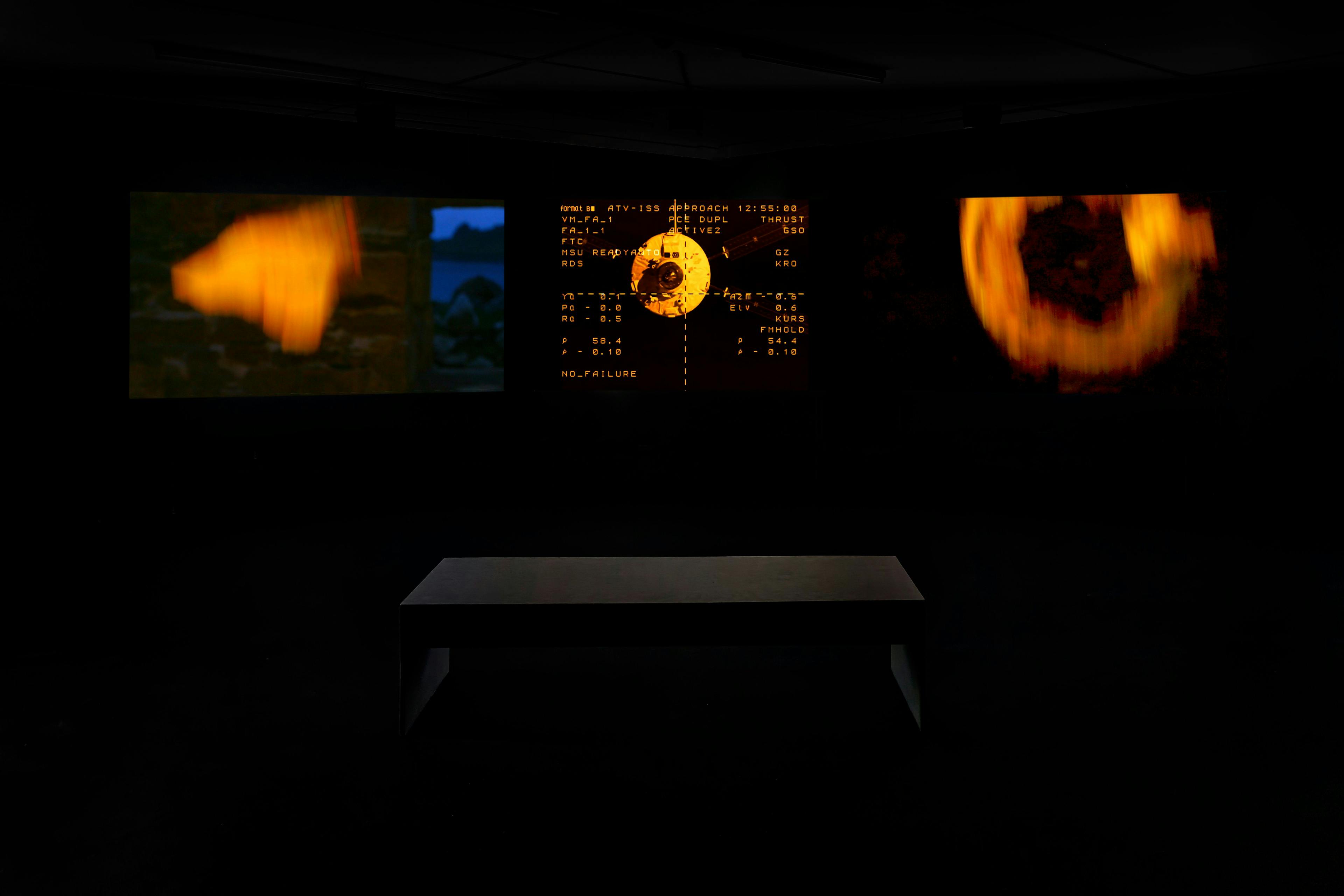 Shona Illingworth, Lesions in the Landscape, 2015. Three-channel video and multi-channel sound installation, 35 min. Courtesy the artist. Installation view: Topologies of Air, The Power Plant, 2022. Photo: Toni Hafkenscheid